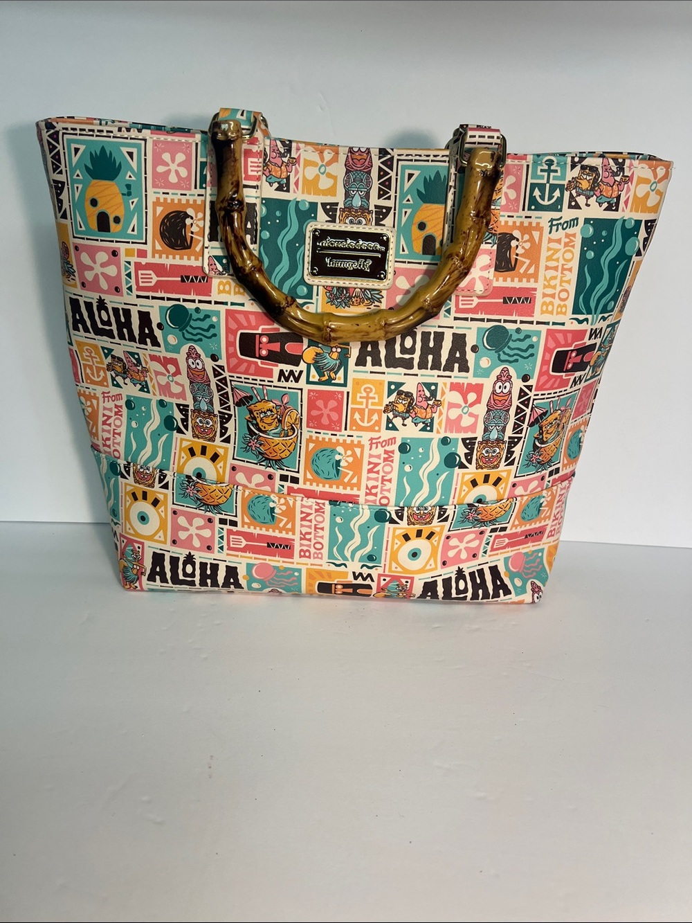 Loungefly SpongeBob SquarePants Tropical Print Tote Bag with Bamboo Handles